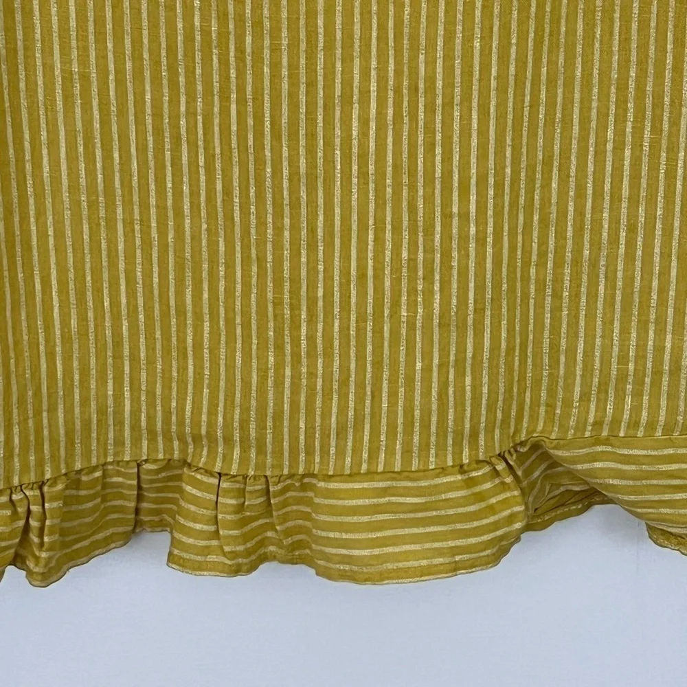 Lungo L'Arno 100% Linen Made in Italy Mustard Striped Ruffle Tunic Top L Boho - Picture 3 of 12